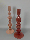 Pink Glass Taper Candle Holders
