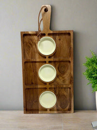 Divided Wood Serving Board with Bowls