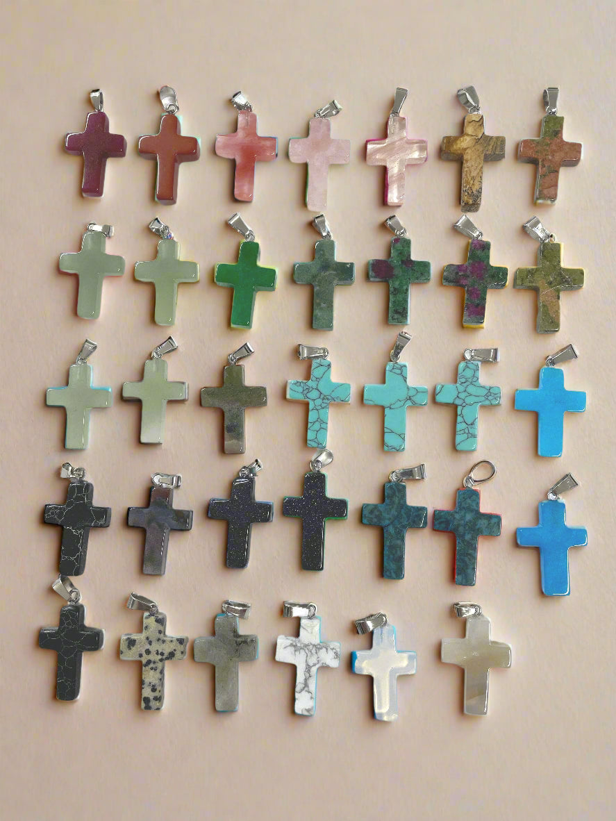 Natural Stone Cross Pendent Necklaces