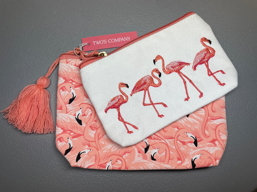 Two's Company flamingo pouch set