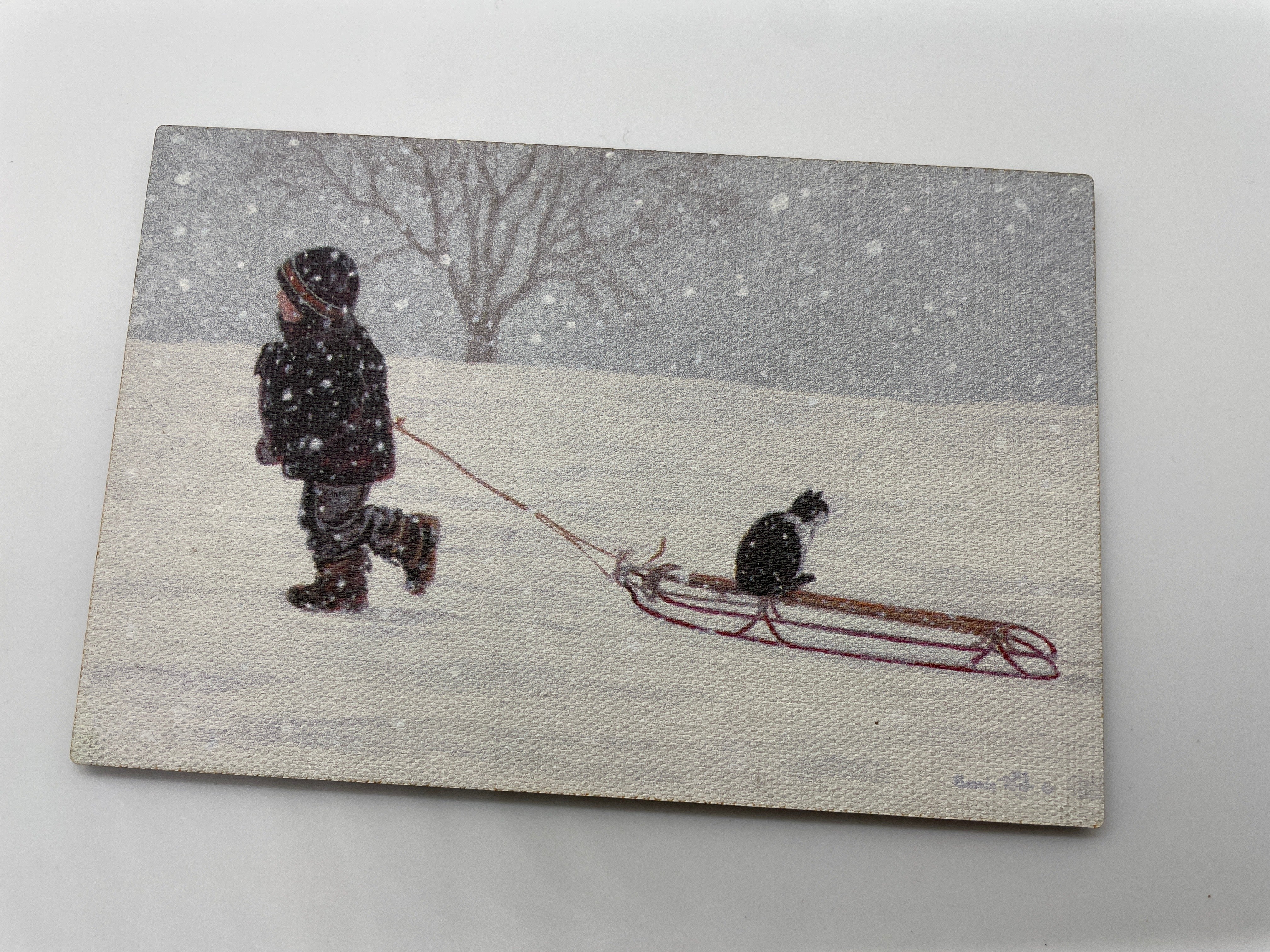 P. Graham Dunn Wooden Postcard- sled
