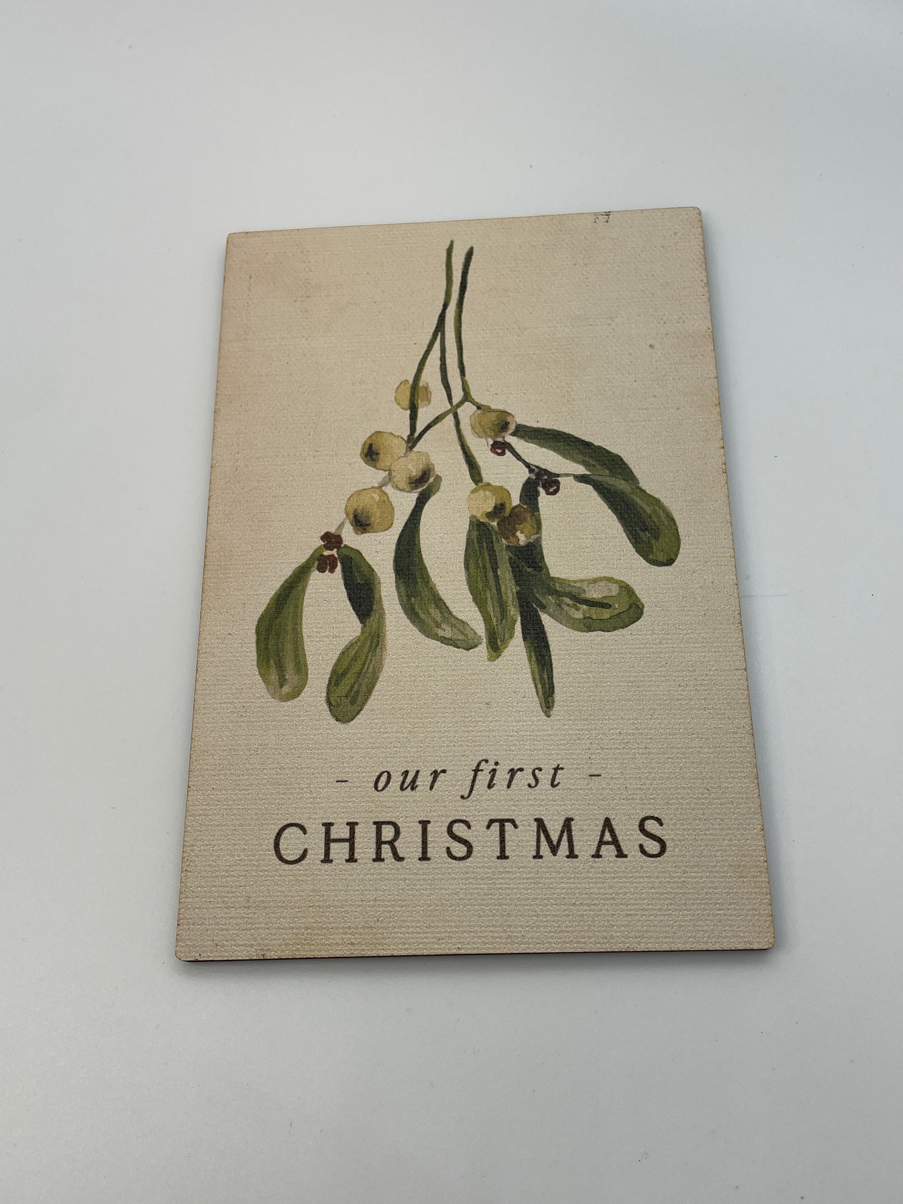 P. Graham Dunn Wooden Postcard- First Christmas