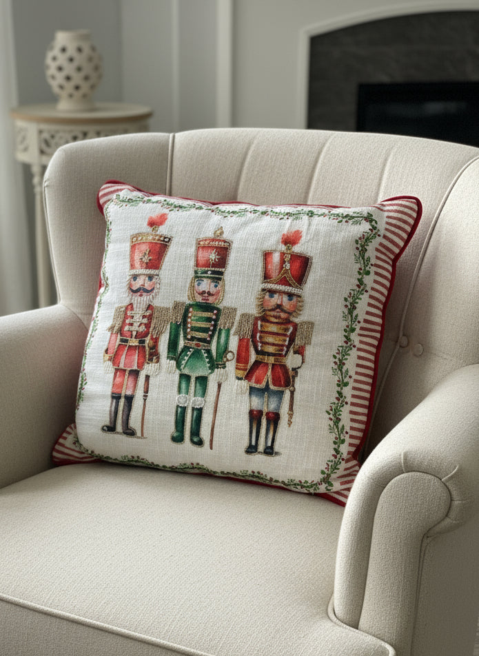 Nutcracker Trio Embellished Throw Pillow