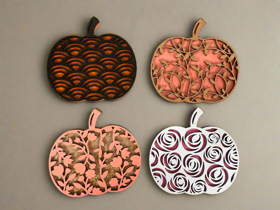 Wooden Pumpkin Coaster Sets of 4