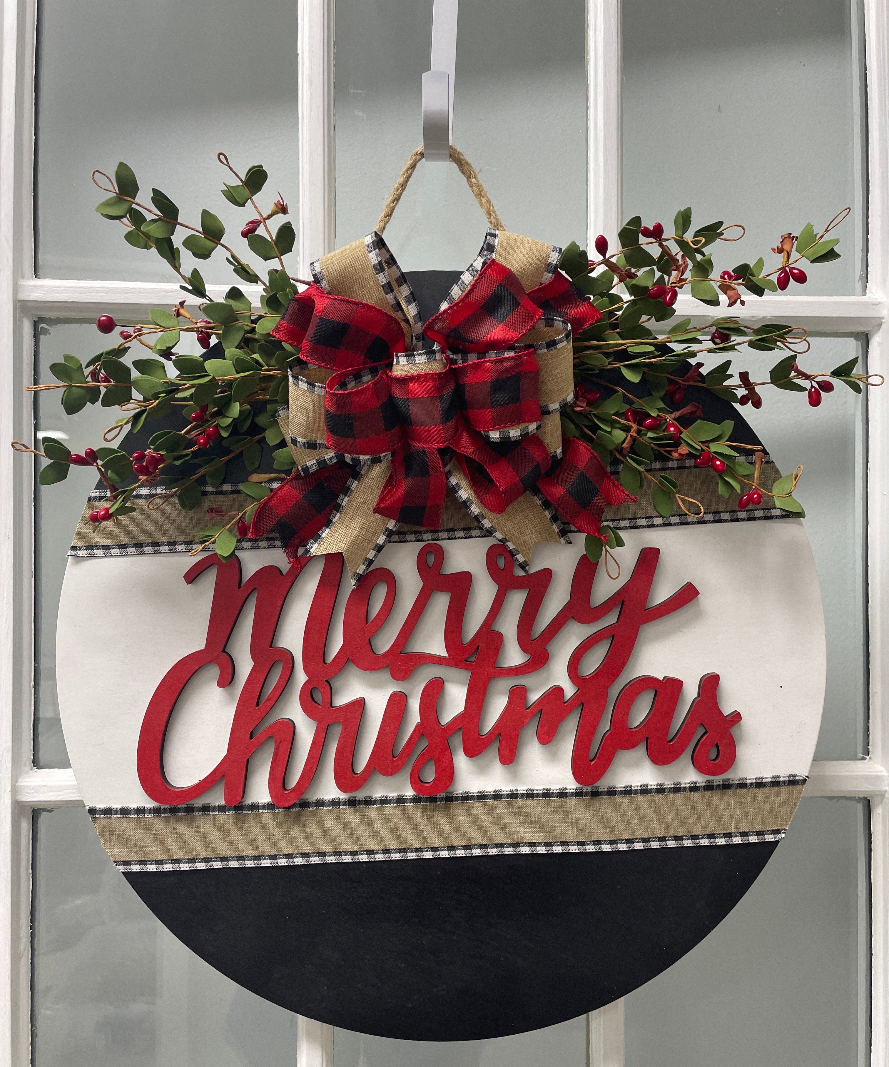 18" Doorhanger- Merry Christmas Green and Black