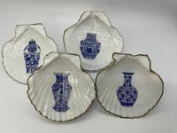 Decoupage Scallop Shells Jewelry/Trinket Dishes- Set of 4