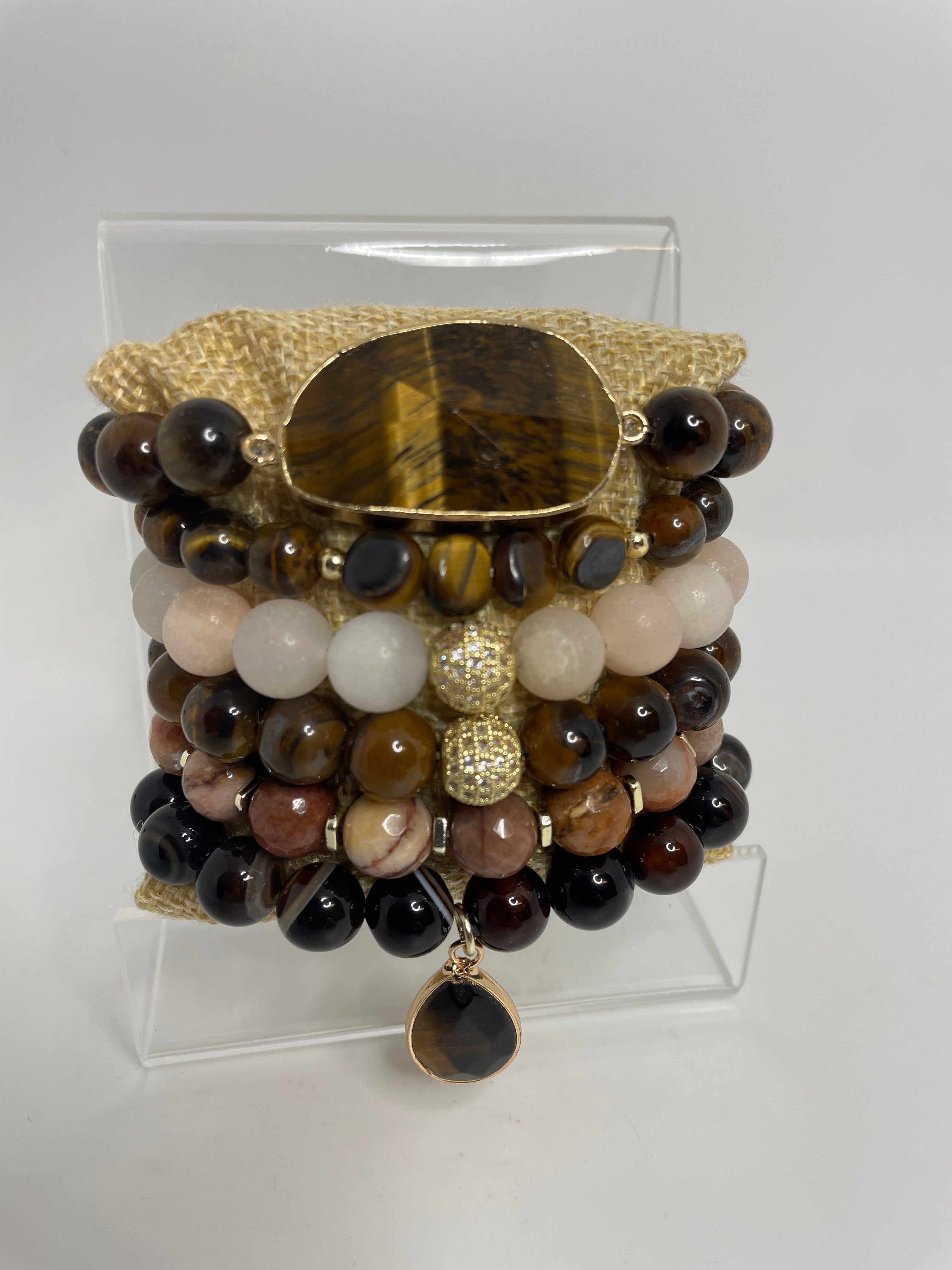 Brown Mixed Stone Bracelet Set of 6
