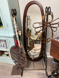Rebar Floor Mirror, Blue Cabinet