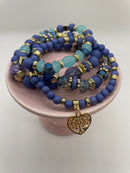 Blue/Purple Mixed-Bead Bracelet Set of 4