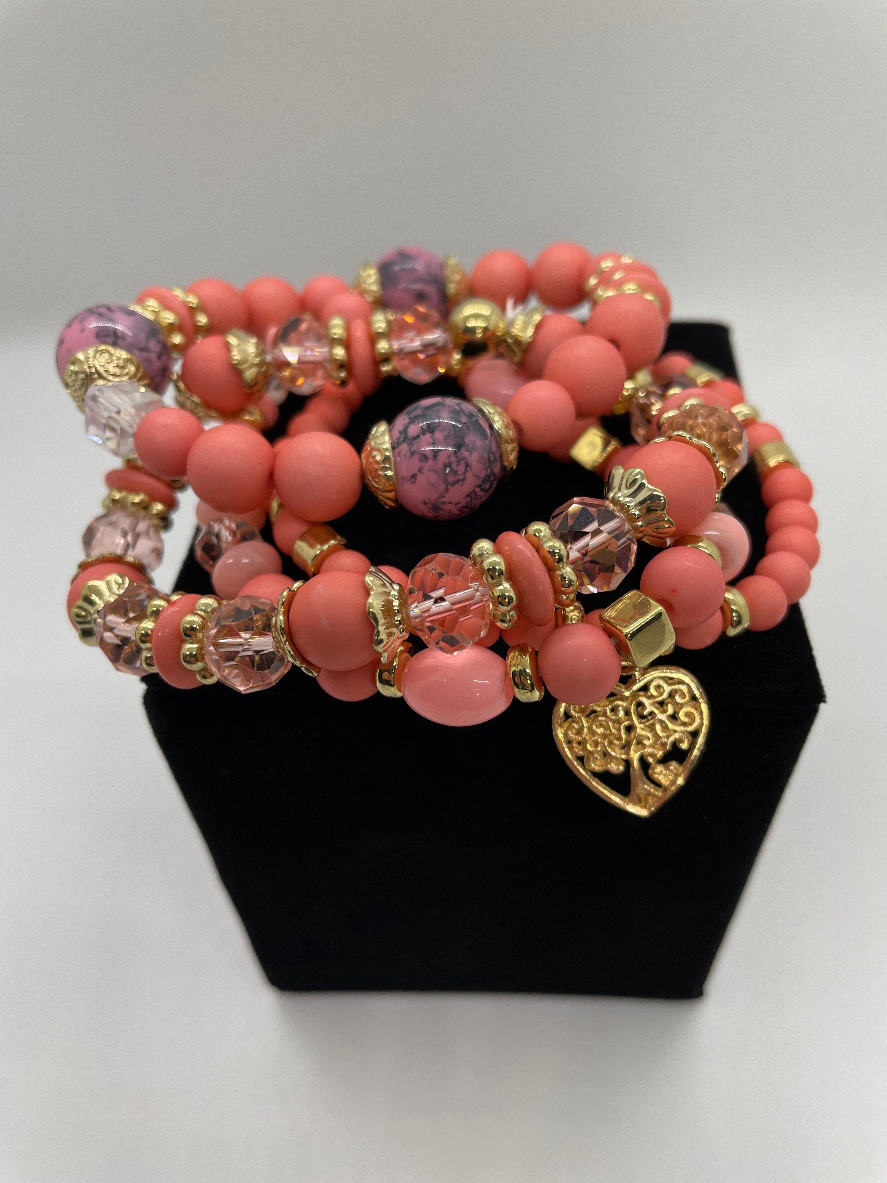 Pink Mixed-Bead Bracelet Set of 4