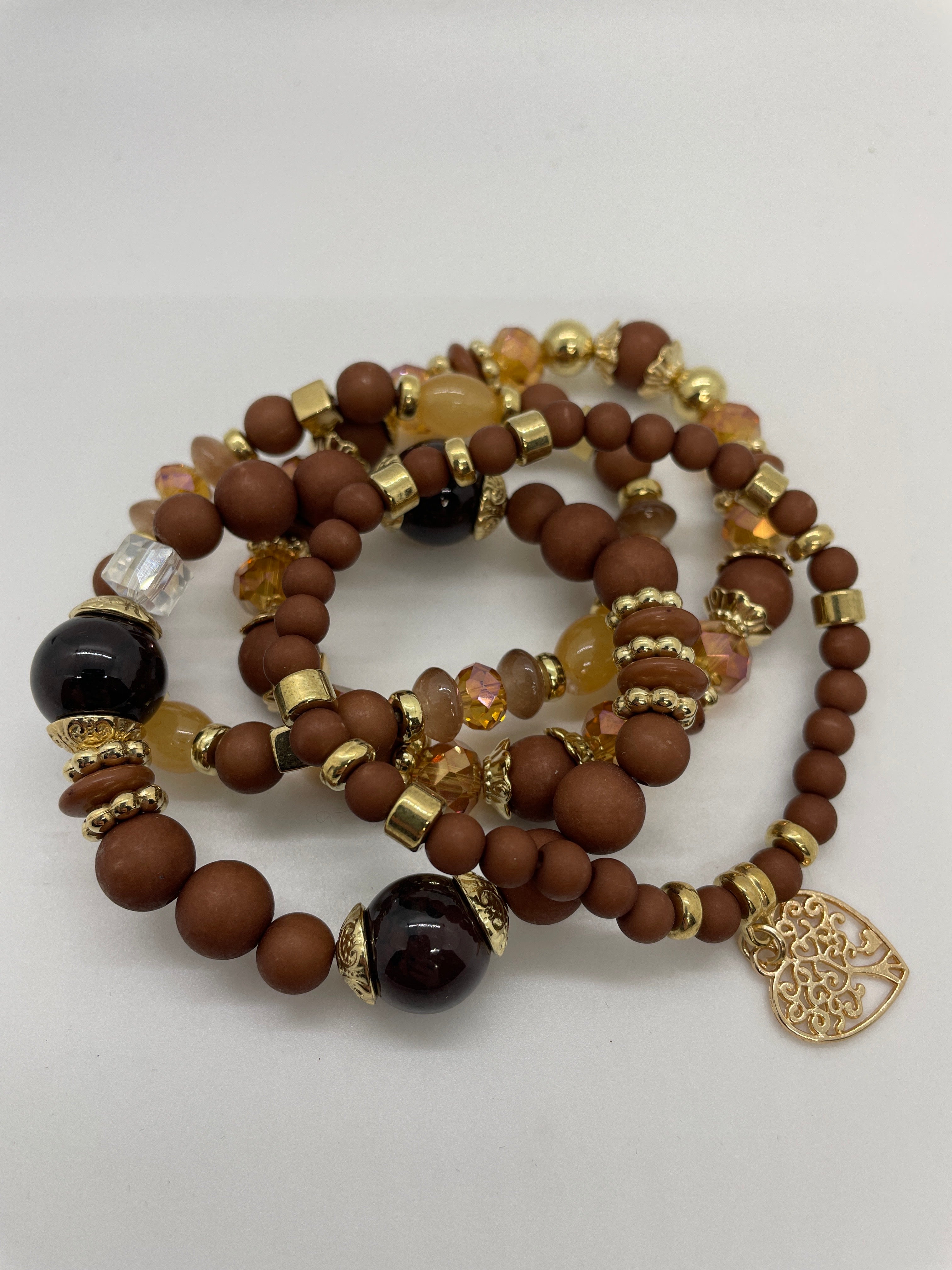 Brown Mixed-Bead Bracelet Set of 4