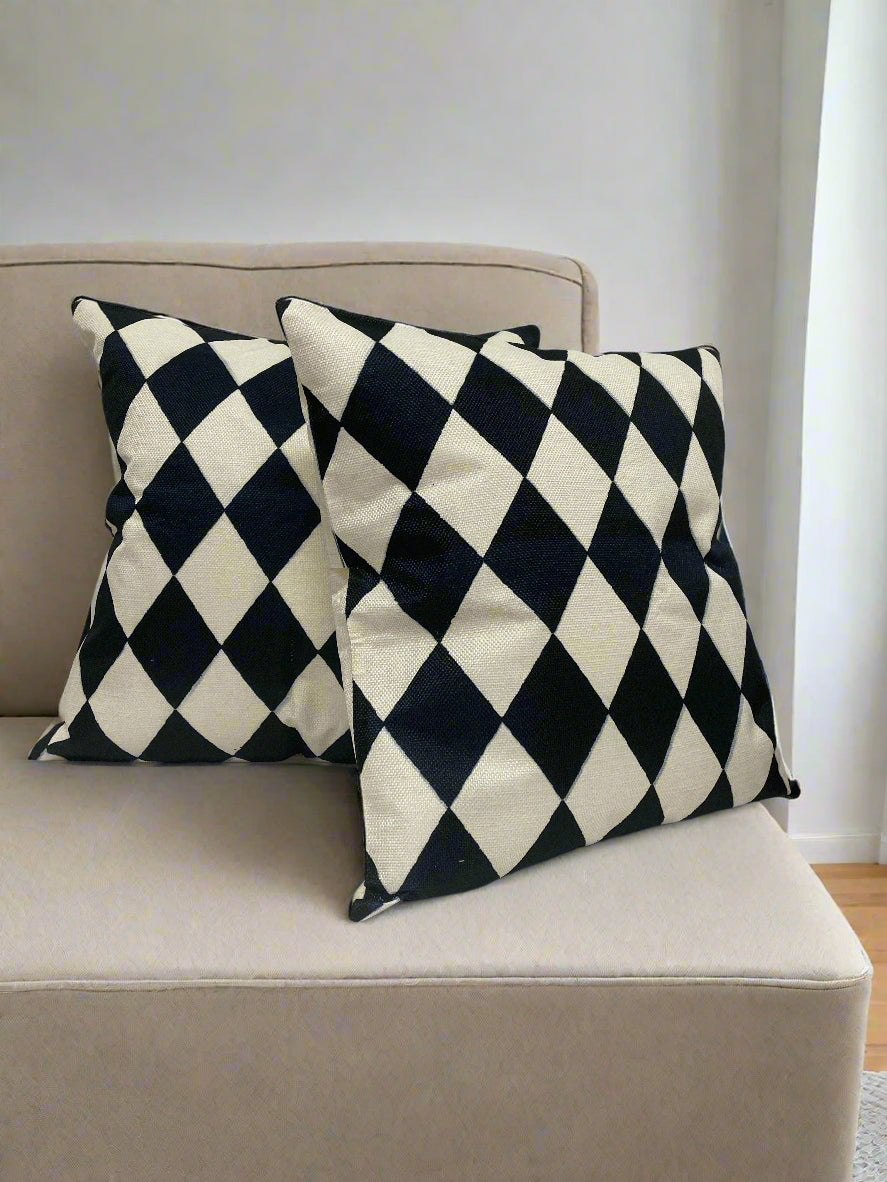 Black and Cream Diamonds Pillow