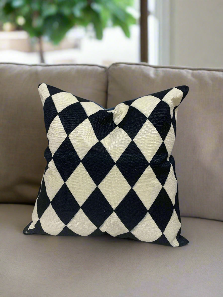 Black and Cream Diamonds Pillow