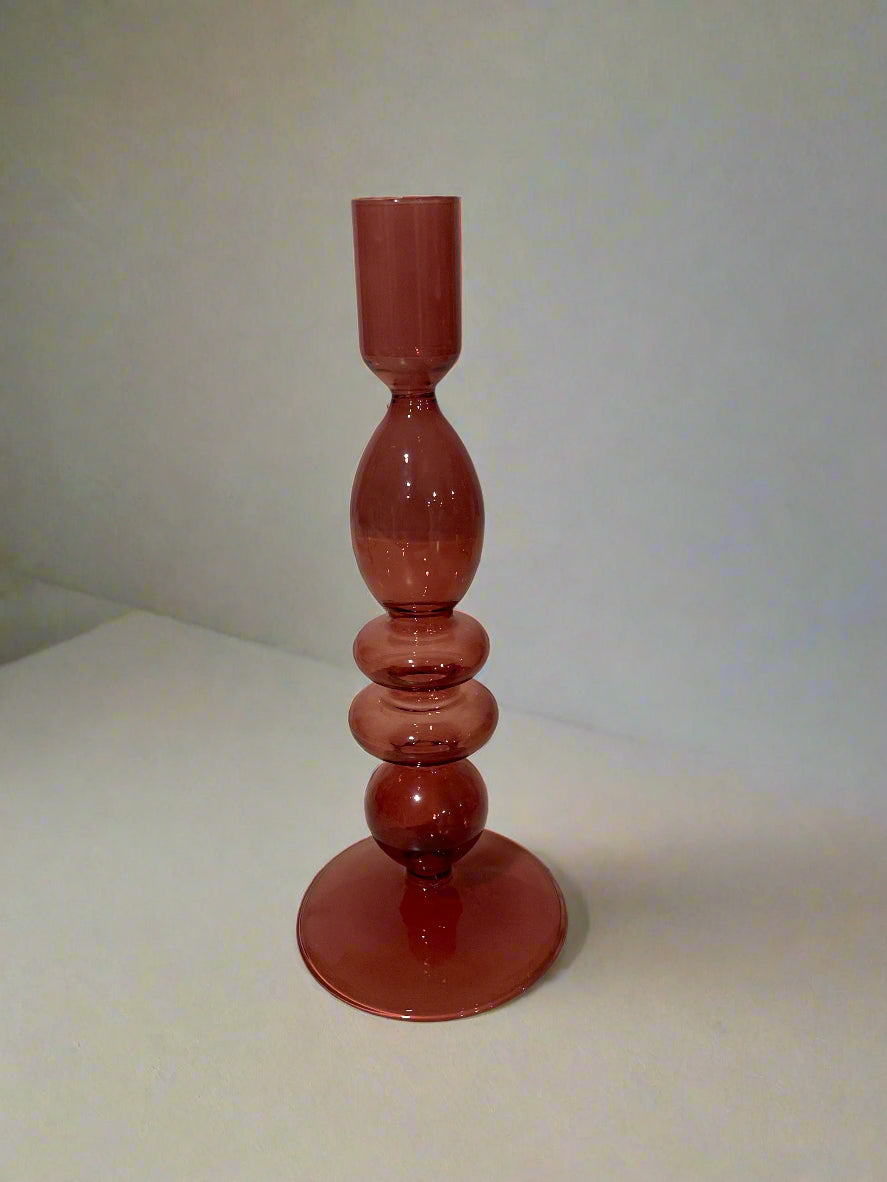 Pink Glass Taper Candle Holders