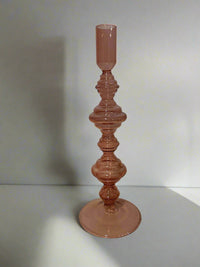 Pink Glass Taper Candle Holders