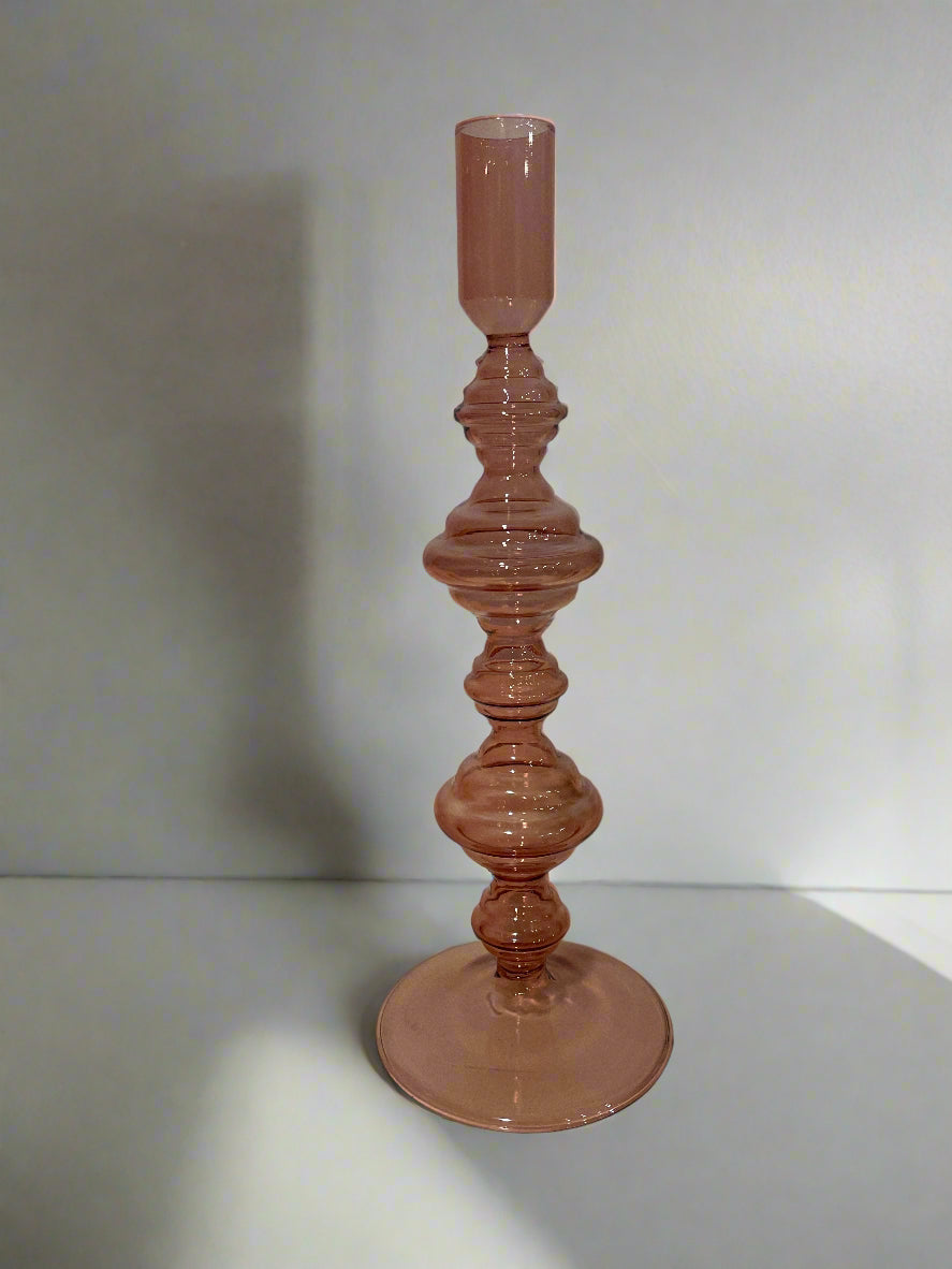 Pink Glass Taper Candle Holders