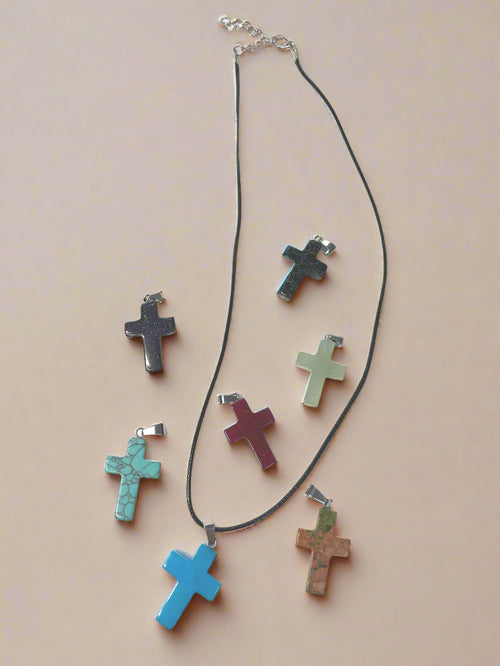 Natural Stone Cross Pendent Necklaces