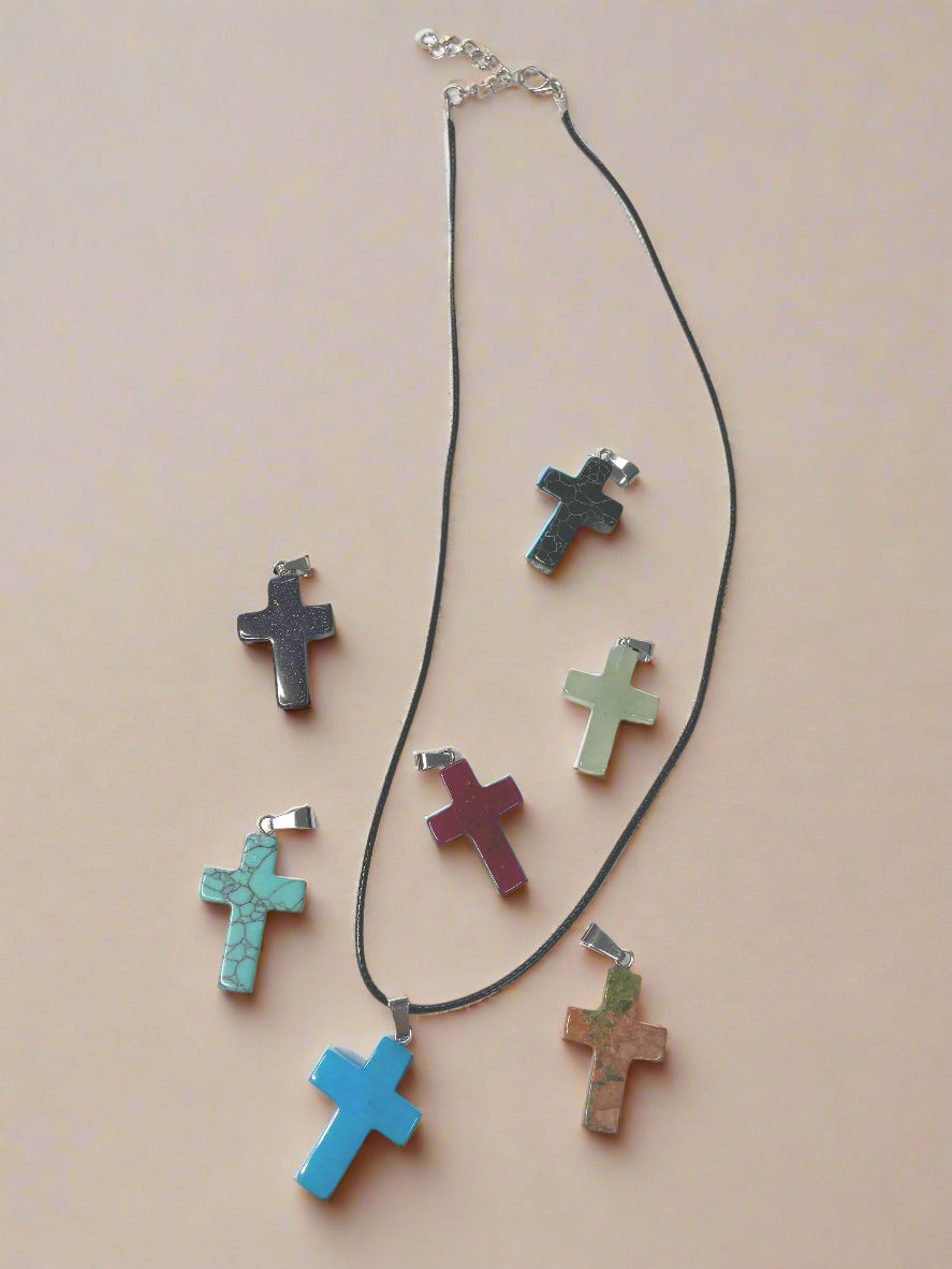 Natural Stone Cross Pendent Necklaces