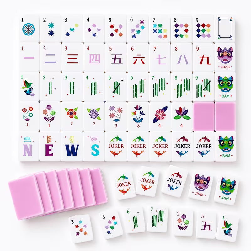 Light Pink and Colorful Mahjong Tile Set