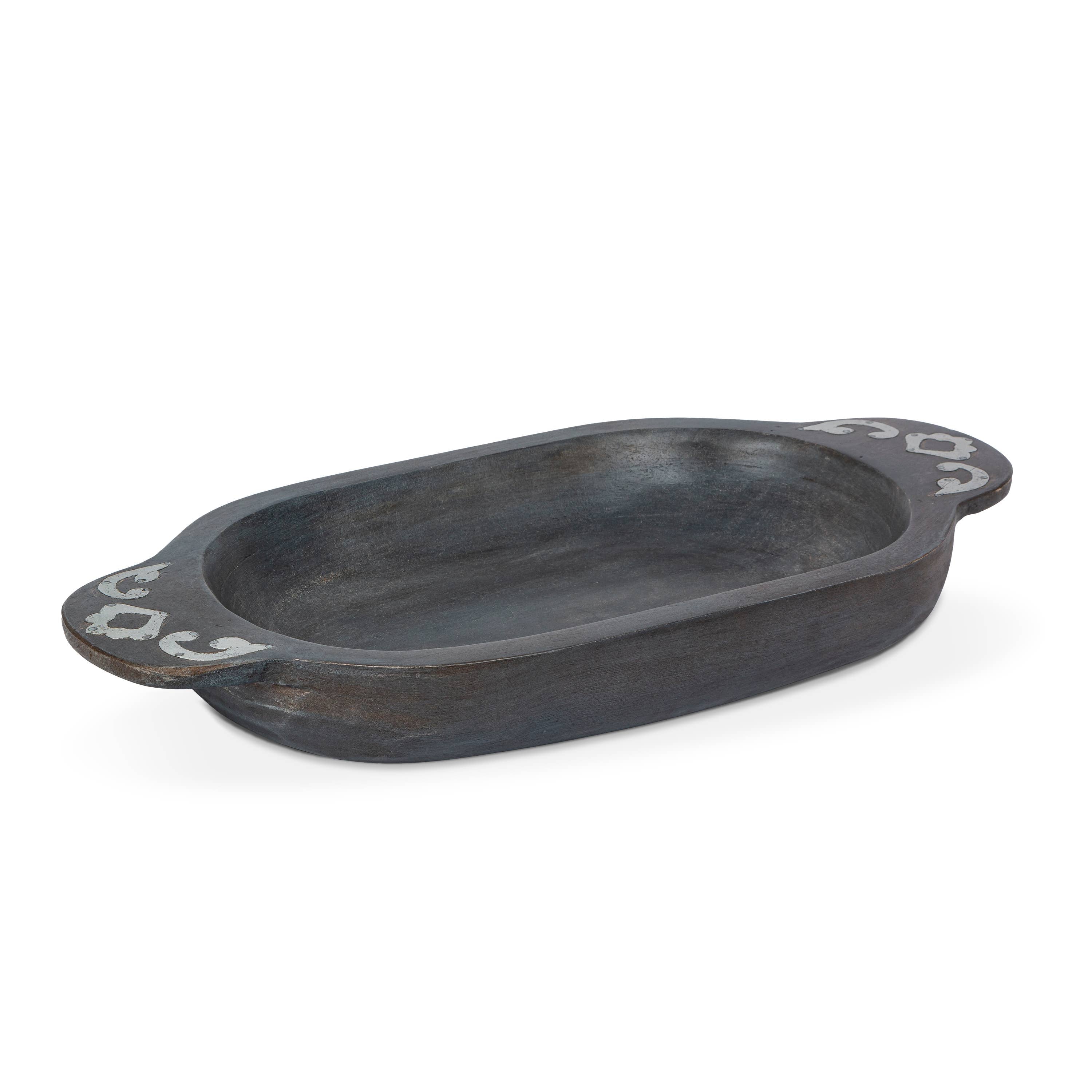 Black Wash w/ Metal Inlay Dough Bowl