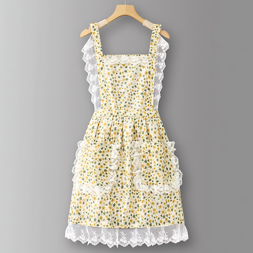Floral Lace Trim Kitchen Apron for Women_CWMM6594
