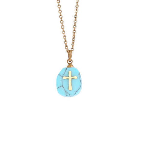 WOMEN NATURAL STONE CROSS NECKLACE_CWAJE0630