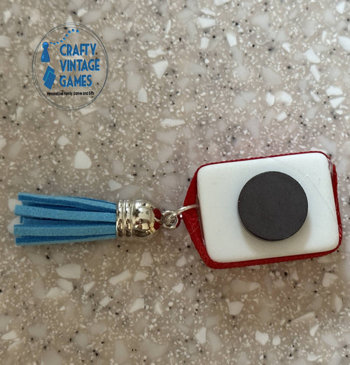 Upcycled Mahjong Tile Magnets Set of 3, Festive Tassel Bead