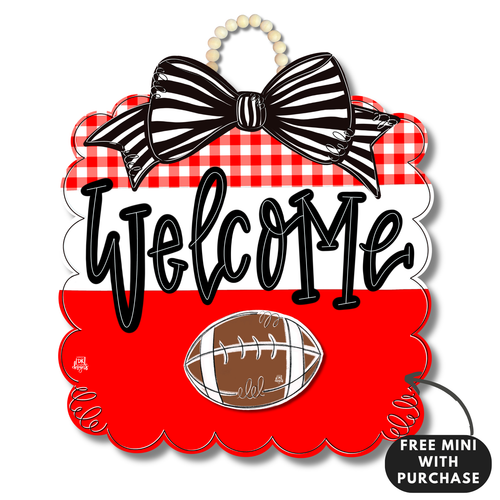 Red and White Football Scallop w / mini