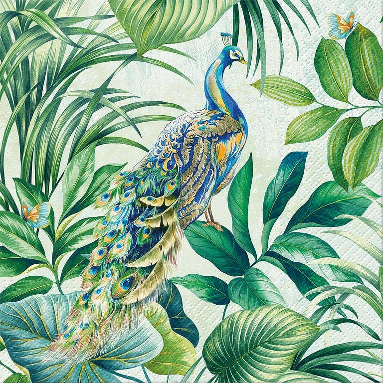 Large Peacock Napkins-Green-20 Pack