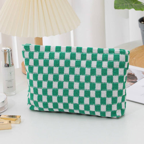 KNITTED CHECKERBOARD MAKEUP BAG PEN BAG_CWAB1210