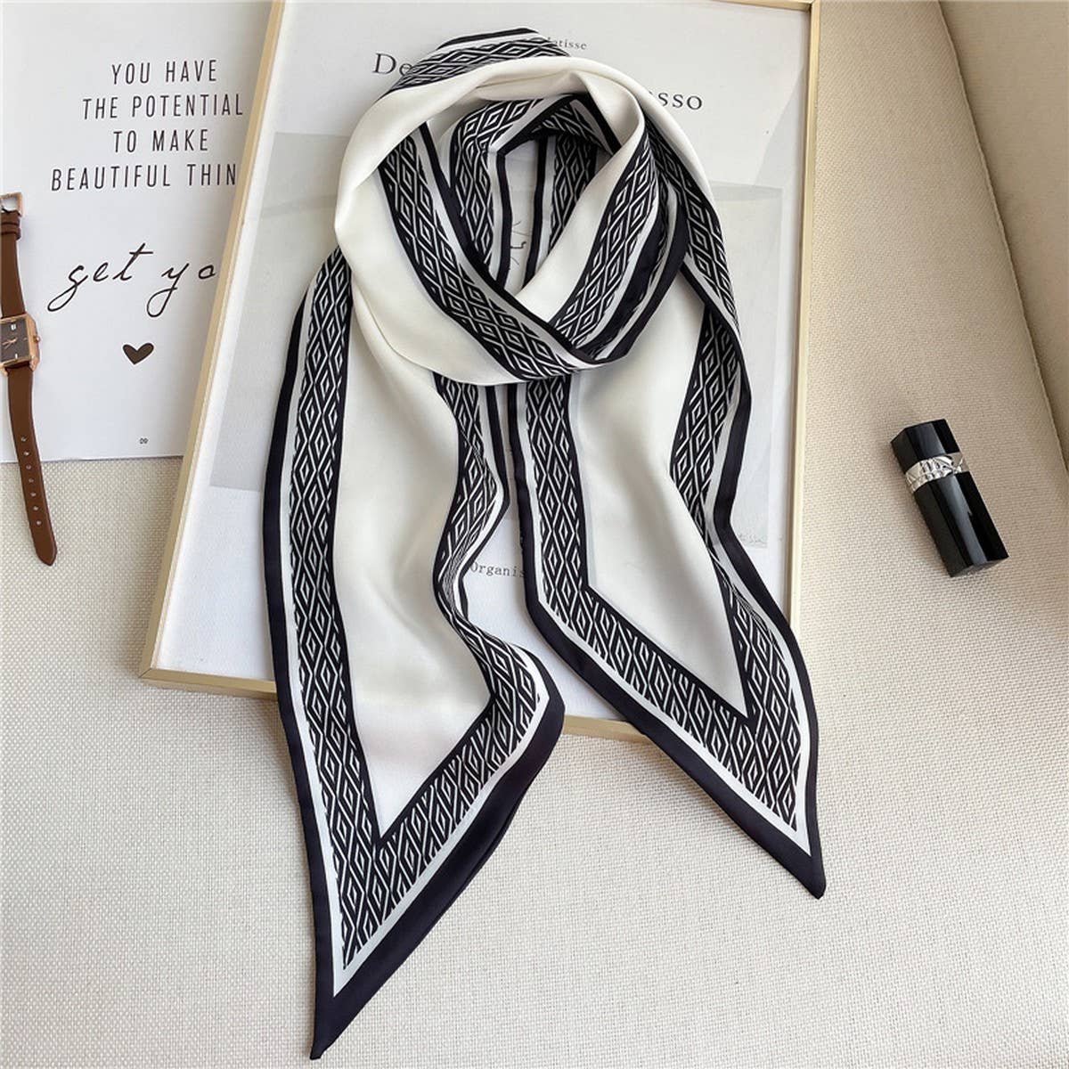THIN SIMPLE GEOMETRIC LONG SILK HEAD SCARF_CWASC1521