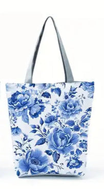 Blue and White Floral Tote