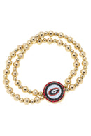 Georgia Bulldogs Pave Disc 2-Row Ball Bead Stretch Bracelet
