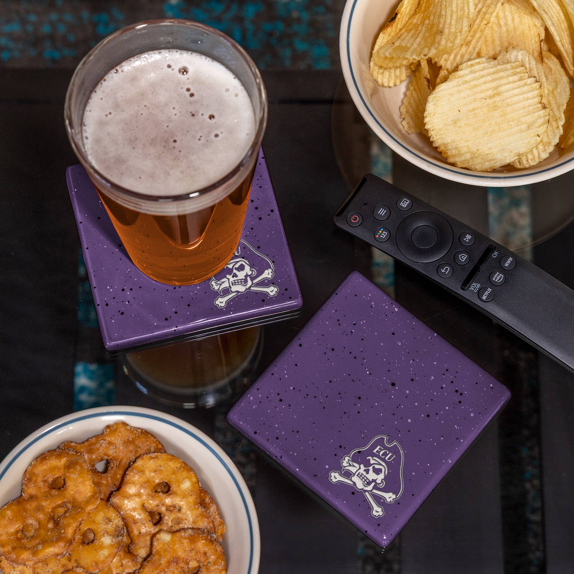 NCAA  East Carolina Pirates Purple Laser Engr.   Coaster