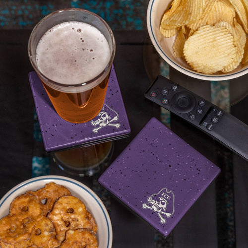 NCAA  East Carolina Pirates Purple Laser Engr.   Coaster