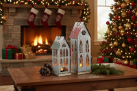 S/2 Metal Holiday Houses w/ Tea Light Holders