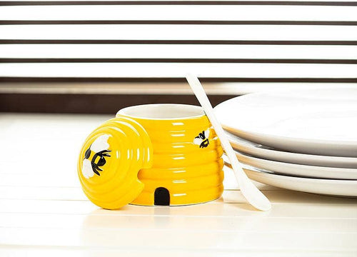 Beehive Covered Jar with Spoon-4"H