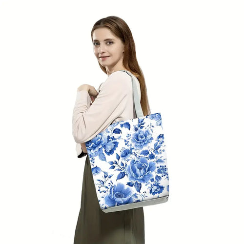 Blue and White Floral Tote