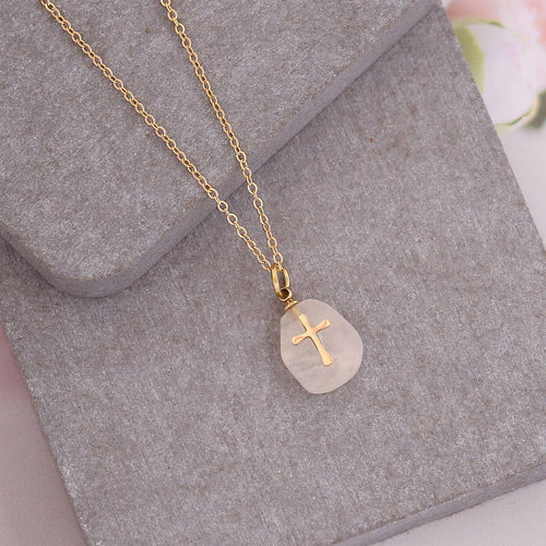 WOMEN NATURAL STONE CROSS NECKLACE_CWAJE0630