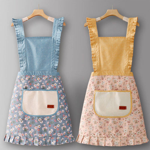 Cute Floral Canvas Apron for Women with Straps_CWMM6580