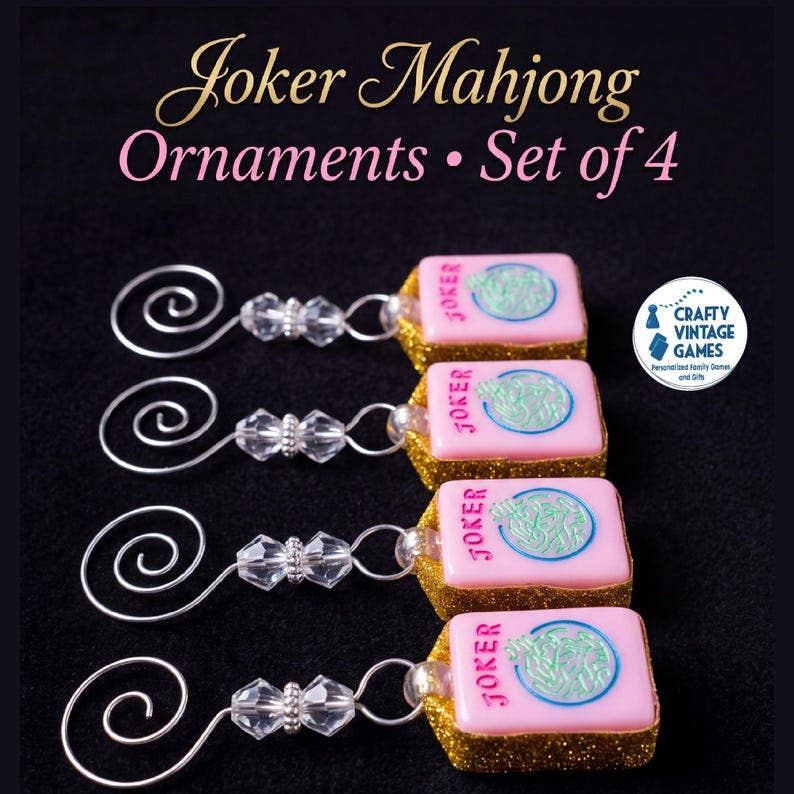 Pink Mahjong Joker Ornaments, Mahj Christmas Set of 4, Authentic Mahjong Tile, Mahjong Lover Christmas Gift for her, club ornament exchange