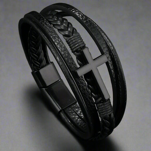 Men's Multilayered Cross Bracelet