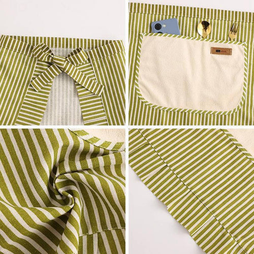 Stripe Half-length linen cooking Apron with pockets_CWMM2033