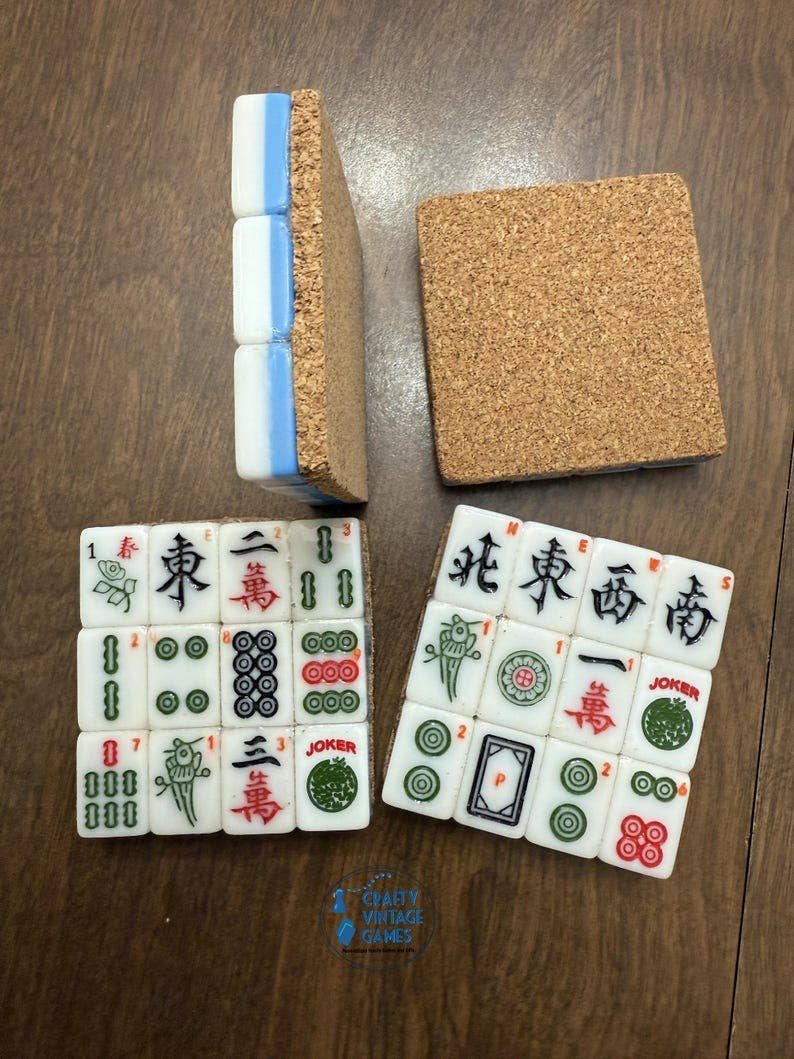 Mahjong tiles coaster set, custom set of 4