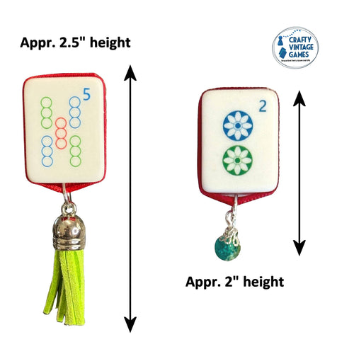 Upcycled Mahjong Tile Magnets Set of 3, Festive Tassel Bead