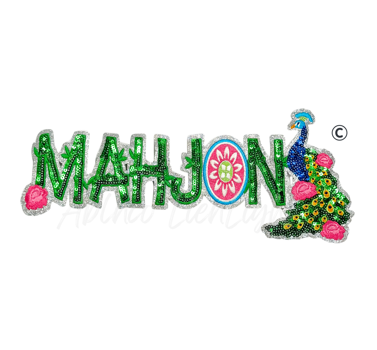 Mahjong Peacock Bird Floral Sequin Patch - Large