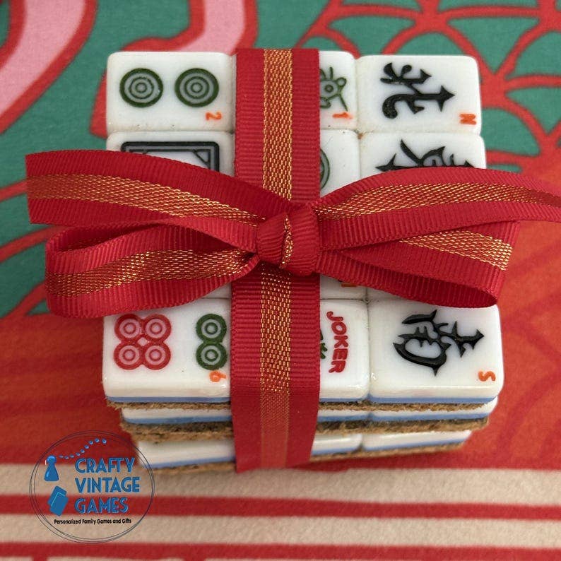 Mahjong tiles coaster set, custom set of 4