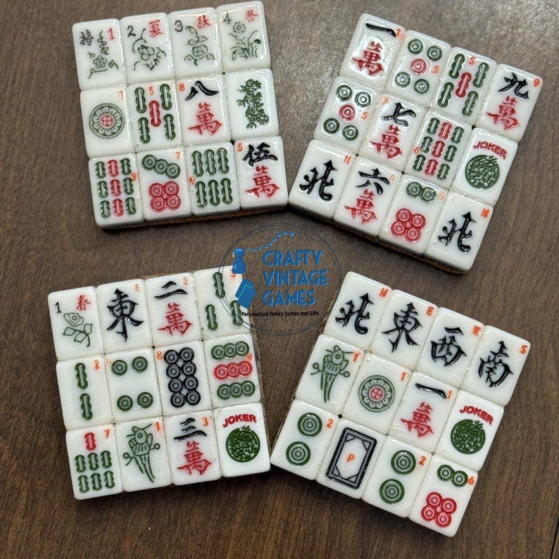 Mahjong tiles coaster set, custom set of 4