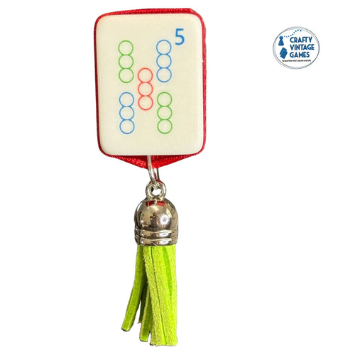Upcycled Mahjong Tile Magnets Set of 3, Festive Tassel Bead