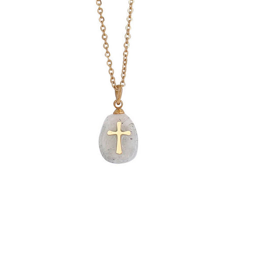 WOMEN NATURAL STONE CROSS NECKLACE_CWAJE0630